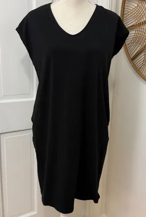Pact Organic Cotton Black Dress‎ Sz S V-Neck Minimalist LBD Capsule Sustainable thumbnail 1