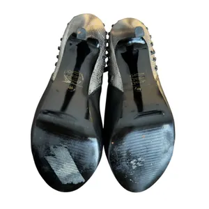 Bebe Black Leather Silver Snakeskin Studded‎ Platform Stiletto Ankle Boots 6B thumbnail 6
