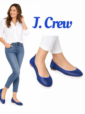 J. CREW Nora Bright Royal Blue Perforated Leather Ballet Flats Italy Size 8.5 thumbnail 2