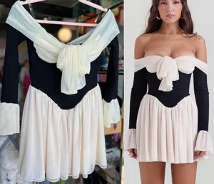 House Of CB Alana Black & Cream Off Shoulder Dress thumbnail 4