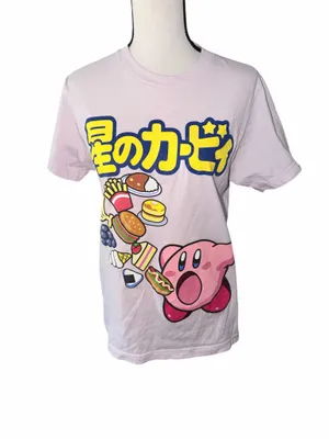 Kirby Anime Japanese Kanji Pink Graphic Short Sleeve T-Shirt Size Medium thumbnail 2