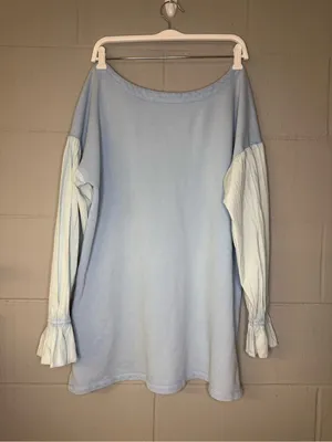 Pilcro Anthropologie Mixed Media Puff Sleeve Sweatshirt in Light Blue Sz Medium thumbnail 6