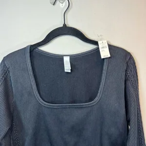 Offline By Aerie Seamless Cable Square Neck Ribbed Shirt Black Fall Sport NEW XL thumbnail 5