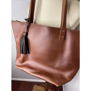 Portland Leather Brown Zipper Almost Perfecgt Leather Tote Large thumbnail 2