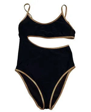 Aerie Black & Gold Full Coverage Cutout One Piece Swimsuit size Medium thumbnail 1