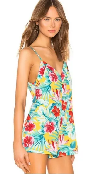 Revolve Superdown Frankie Tropical Romper Yellow Tropical thumbnail 1