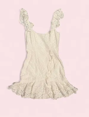 White floral Bardot dress with ruffle detail thumbnail 2