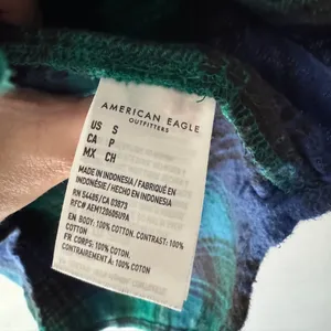 American‎ Eagle Women's Green and Blue Plaid Button Down Shirt 100% Cotton thumbnail 5