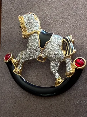 Vintage Crystal Rocking Horse Brooch pin thumbnail 3