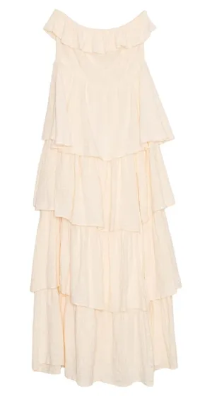 Vici Dress Maxi Cottagecore Prairie Boho Tiered Ruffle Romantic Feminine Cream Small thumbnail 1