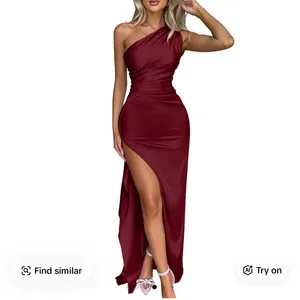 One Shoulder Satin Formal Dress Red thumbnail 5