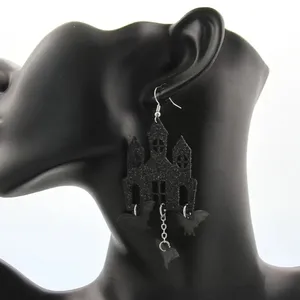 Black Gothic Halloween Theme Acrylic Drop &‎ Dangle Earrings Bat Haunted Castle thumbnail 1