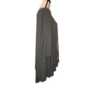 Caite Embroidered Tunic Top Size XL Gray 3/4 Sleeves Stretchy Soft Relaxed Boho thumbnail 3