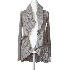 Wool Knit Ruffle Cardigan Gray Size M thumbnail 2