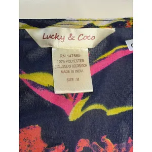 Navy Floral Beaded Bodice Swim Cover Top size Medium Blue thumbnail 6