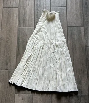 Meshki Cream Pleated Knit Maxi Skirt thumbnail 1