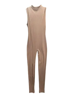 Lilly’s Kloset Brown Ribbed Mock Neck Sleeveless Jumpsuit Catsuit L NWT thumbnail 3