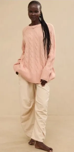 Aerie unREAL Cable Knit Crew Sweater in Pink size small- very oversized #1467 thumbnail 1