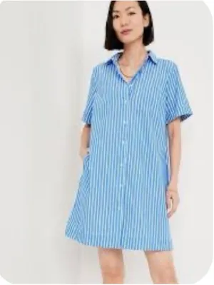 Striped Mini Shirt Dress Old Navy Blue thumbnail 3