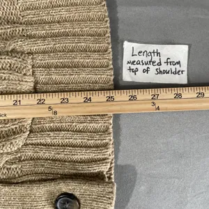 Y2K Cable Knit Cardigan Size Large Tan Button Sweater Pockets Chunky Academia thumbnail 9