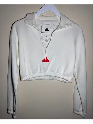 Adidas Quarter-Zip Cropped Sweatshirt White Red Size M thumbnail 1