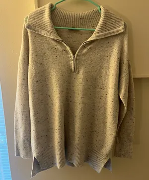 LOFT Speckled Gray Half-Zip Sweater thumbnail 1