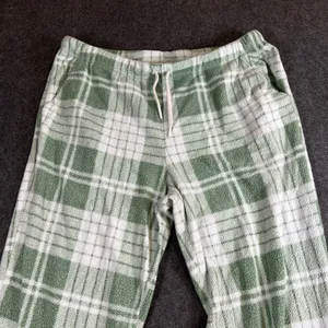 Aerie Plaid Fleece‎ Pajama Joggers Sage Green White XL Regular Lounge Pants thumbnail 8