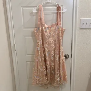 Blush Pink Floral Embroidered Mesh Dress Tie Strap Fit & Flare XXL thumbnail 3