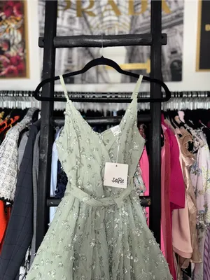 Selfie Leslie Sheri Embellished Chiffon Olive Wrap Mini Dress Medium New NWT thumbnail 6