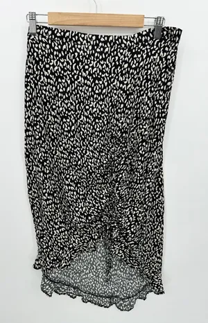 Ophelia Roe Midi Skirt Women XL Black‎ Cream Cinch Ruffle Chic Feminine Milkmaid thumbnail 1