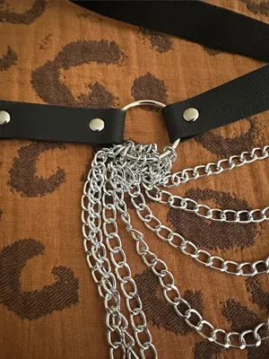 Black Leather Chain Body Harness with Silver Draped Chains thumbnail 2