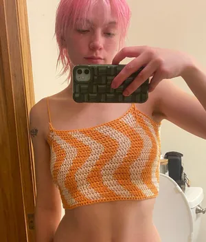 Handmade Orange Cream Crochet Top Size M thumbnail 3