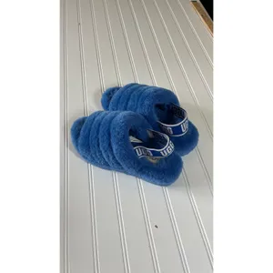 UGG Fluff Yeah Slides Royal Blue Sheepskin Platform Sandals Almost New Womens 7 thumbnail 4