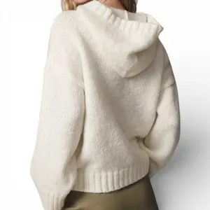 PILCRO Anthropologie‎ Cream Chunky Knit Oversized Hoodie Sweater Women Large thumbnail 4