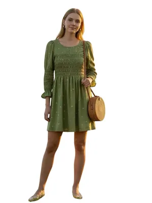Urban Outfitters Mabel Smocked Floral Mini Dress Green Cottagecore Womens Large thumbnail 2