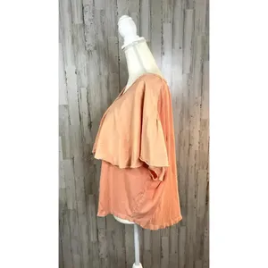 Free‎ People Women's Medium Girl Talk Ruffle Linen Blend Top Sunny Peach Blouse thumbnail 6