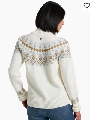 KUHL Alpina Sweater White Fair Isle Mock Neck Womens Medium thumbnail 3