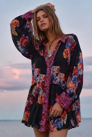 Free People Brunch A Bunch Floral Tunic Dress NWOT L thumbnail 1