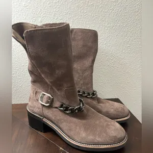 Vince Camuto Keshilla Boots Women's 7.5 Mid Calf Brown Suede Chain Trim Lug Sole thumbnail 7