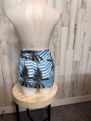 SheIn Flamingo Palm Tree Striped Tie Side Sarong Mini Swim Skirt Cover Up One Size Blu thumbnail 3