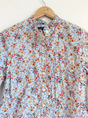 J. Crew Floral Button Up Shirt Size Small Blue Orange Cotton thumbnail 4