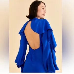 FARM RIO BRIGHT BLUE BACKLESS RUFFLED SLEEVE MINI DRESS BLUE size XL thumbnail 3