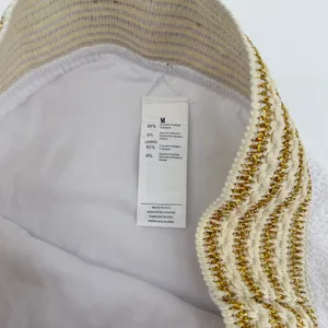 CUPSHE Womens White Smocked Bikini Set Gold Metallic Striped Trim‎ size Med New thumbnail 6