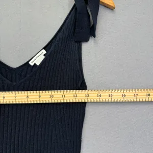 Club Monaco Womens Navy Blue Ribbed Linen Blend Tie Shoulder‎ Midi Dress Size M thumbnail 3
