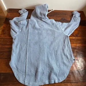 American Eagle Outfitters Sweater Womens XS Blue‎ Waffle Knit Hooded thumbnail 3
