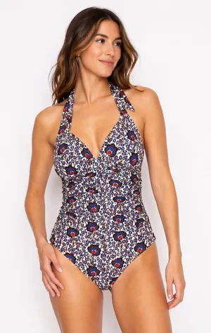 Boden Santorini Halter One Piece Swimsuit Floral Navy Red Pink Womens US 8 S0047 thumbnail 1