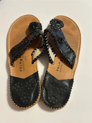 Palm Beach Sandals Black Leather Woven Thong Sandals thumbnail 3