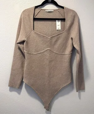 Abercrombie & Fitch Size-XL Corset Sweetheart Sweater Knit Bodysuit Brown‎ thumbnail 1