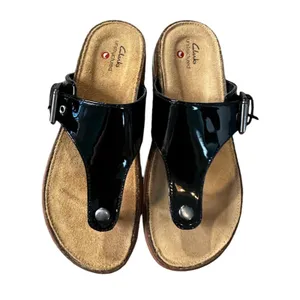 Clarks Elayne Step Patent Leather Sandal Womens Size 6 Black Slip On Comfort NEW thumbnail 6