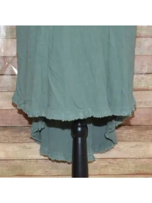 Umgee Women's M Green Linen Cotton Lagoon Tunic Top Mini Dress w/Fringe Trim thumbnail 3